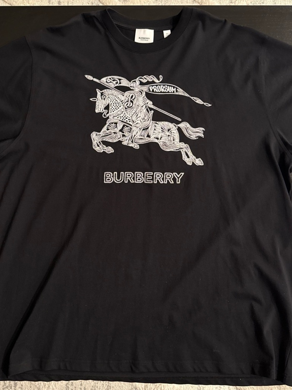 Burberry Black Short-Sleeve Tee with White Stiched Logo